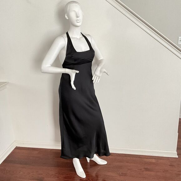 Free People Dress M Black Square Neck Halter Happy Hour Slit Side Midi - Picture 13 of 13